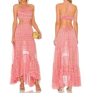 Misa Los Angeles Dalia Cutout Chiffon‎ Maxi Dress Septima Geo Pink Medium NWT